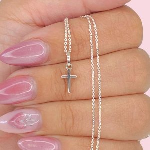 Cadena Rolo Espejado Fino y Dije Cruz micro de Plata 925